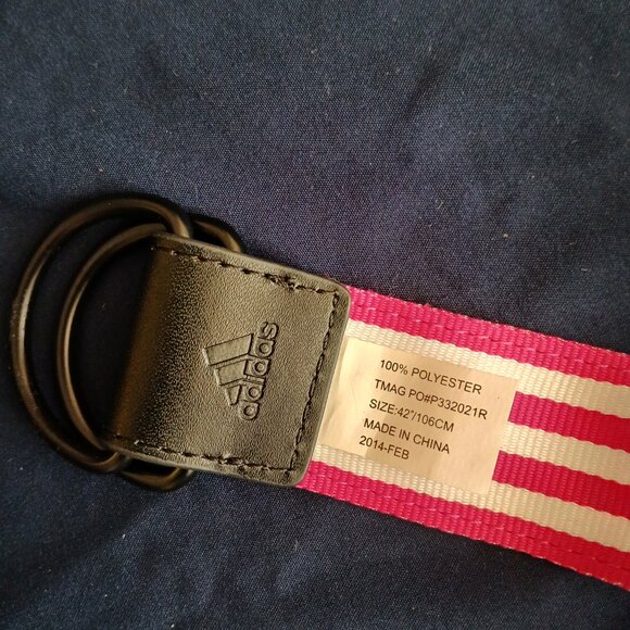 ADIDAS CANVAS WHITE & PINK STRIPES D Ring Belt SIZE 42'' - Picture 2 of 4